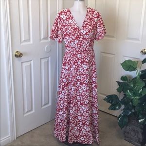 Gamiss NWT MAXI WRAP DRESS RED PRT COTTON BL MED
